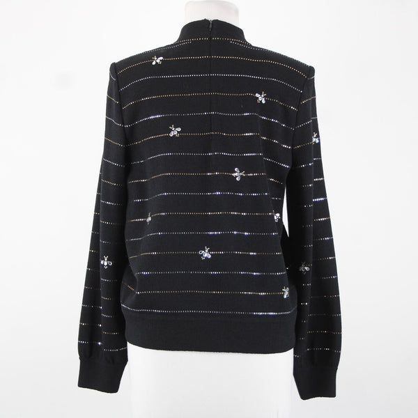 St John Evening Sz S Black Gold Rhinestones Paillettes Bees Santana Knit Sweater