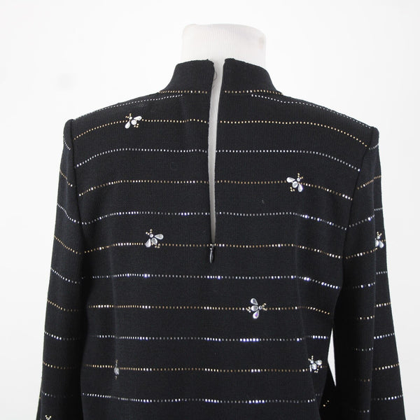St John Evening Sz S Black Gold Rhinestones Paillettes Bees Santana Knit Sweater