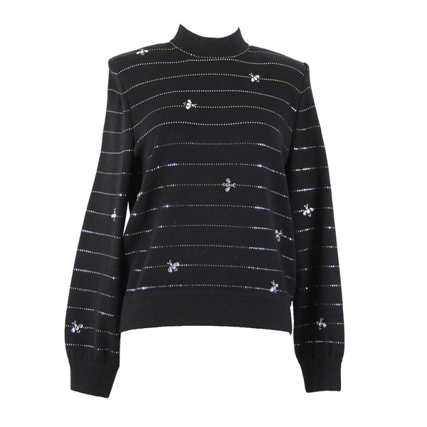 St John Evening Sz S Black Gold Rhinestones Paillettes Bees Santana Knit Sweater