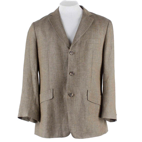 Patrick James Ibiza Peasy Sz 42R Olive Brown 3 Button 100% Linen Mens Blazer