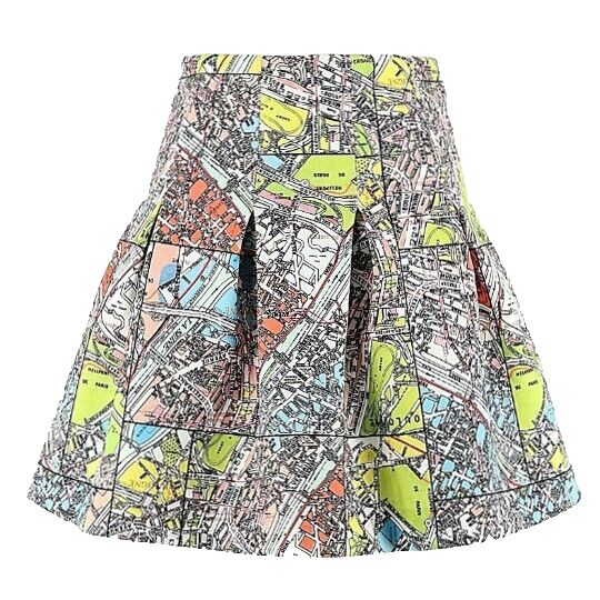 Maeve NEW $118 Sz 6 Lime Green White Red Multi Poly Spandex Pleated Lined Skirt