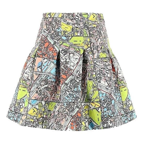 Maeve NEW $118 Sz 6 Lime Green White Red Multi Poly Spandex Pleated Lined Skirt