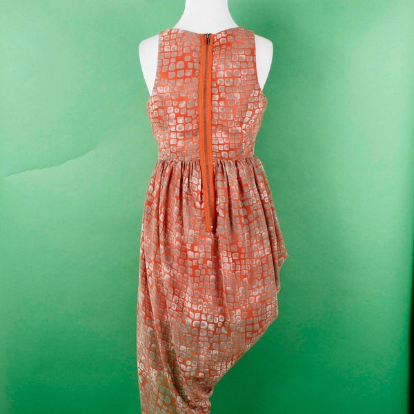 Mustard Seed Sz M Orange Tan Lined Asymmetric Drape Fit n Flare Poly Woven Dress