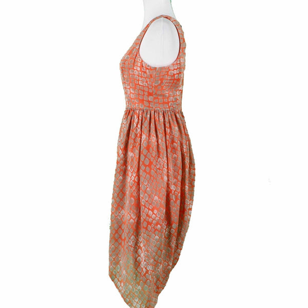 Mustard Seed Sz M Orange Tan Lined Asymmetric Drape Fit n Flare Poly Woven Dress
