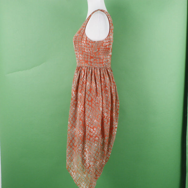 Mustard Seed Sz M Orange Tan Lined Asymmetric Drape Fit n Flare Poly Woven Dress