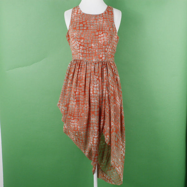 Mustard Seed Sz M Orange Tan Lined Asymmetric Drape Fit n Flare Poly Woven Dress