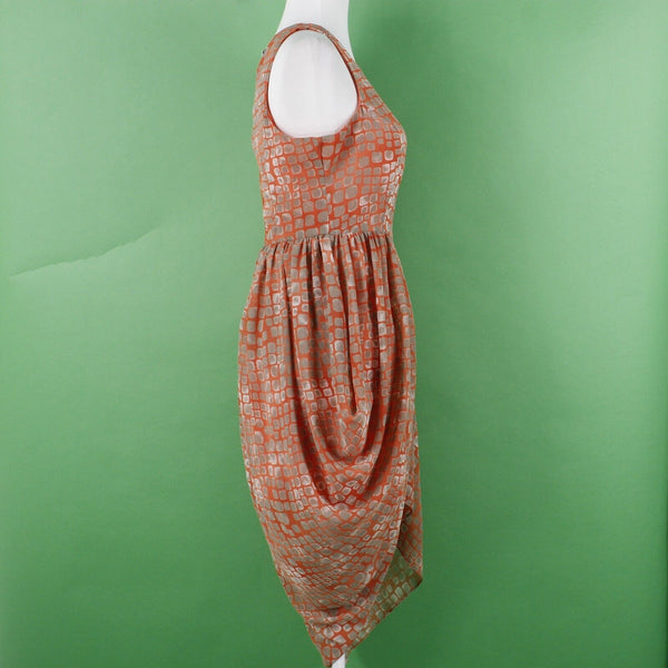 Mustard Seed Sz M Orange Tan Lined Asymmetric Drape Fit n Flare Poly Woven Dress