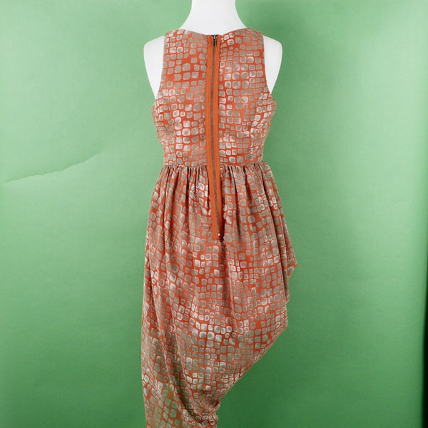 Mustard Seed Sz M Orange Tan Lined Asymmetric Drape Fit n Flare Poly Woven Dress