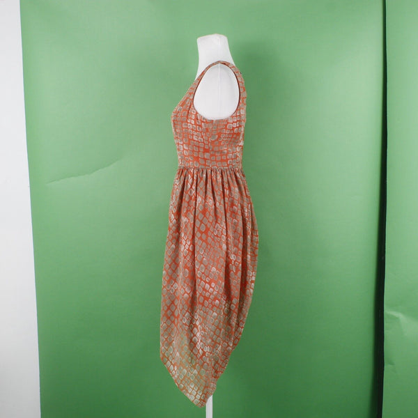 Mustard Seed Sz M Orange Tan Lined Asymmetric Drape Fit n Flare Poly Woven Dress