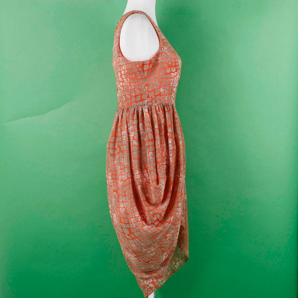 Mustard Seed Sz M Orange Tan Lined Asymmetric Drape Fit n Flare Poly Woven Dress