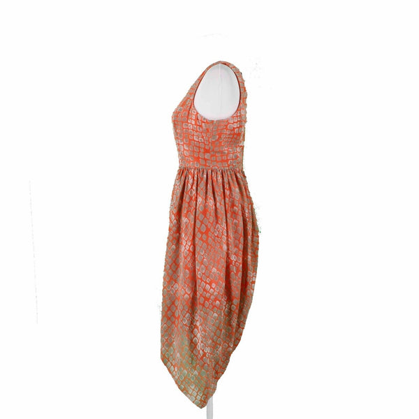 Mustard Seed Sz M Orange Tan Lined Asymmetric Drape Fit n Flare Poly Woven Dress