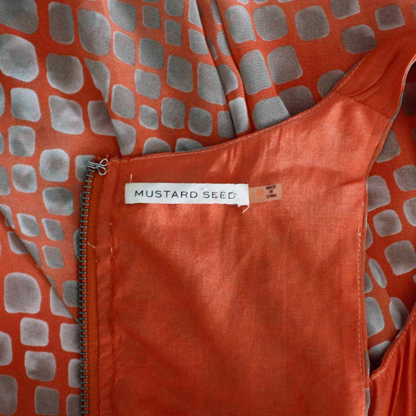 Mustard Seed Sz M Orange Tan Lined Asymmetric Drape Fit n Flare Poly Woven Dress