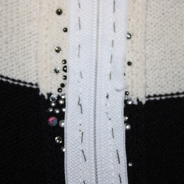 Toula Sz 8 Cream Black Silver Rhinestones Body Con Santana Knit Wool Rayon Dress
