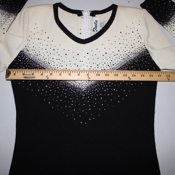 Toula Sz 8 Cream Black Silver Rhinestones Body Con Santana Knit Wool Rayon Dress