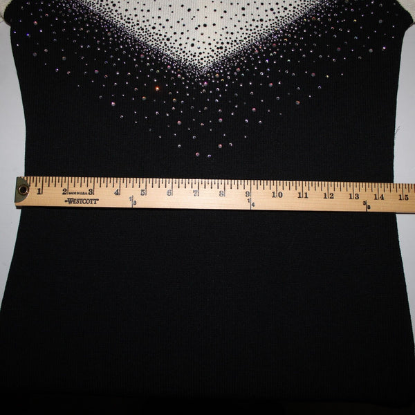 Toula Sz 8 Cream Black Silver Rhinestones Body Con Santana Knit Wool Rayon Dress