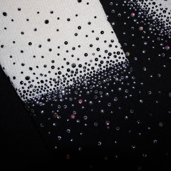 Toula Sz 8 Cream Black Silver Rhinestones Body Con Santana Knit Wool Rayon Dress