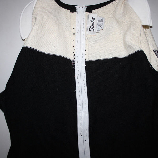 Toula Sz 8 Cream Black Silver Rhinestones Body Con Santana Knit Wool Rayon Dress