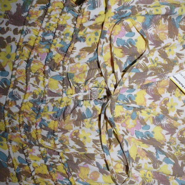 Free People NEW $128 Sz 6 Yellow Multi Floral Lined V Tie Smocked Viscose Dress