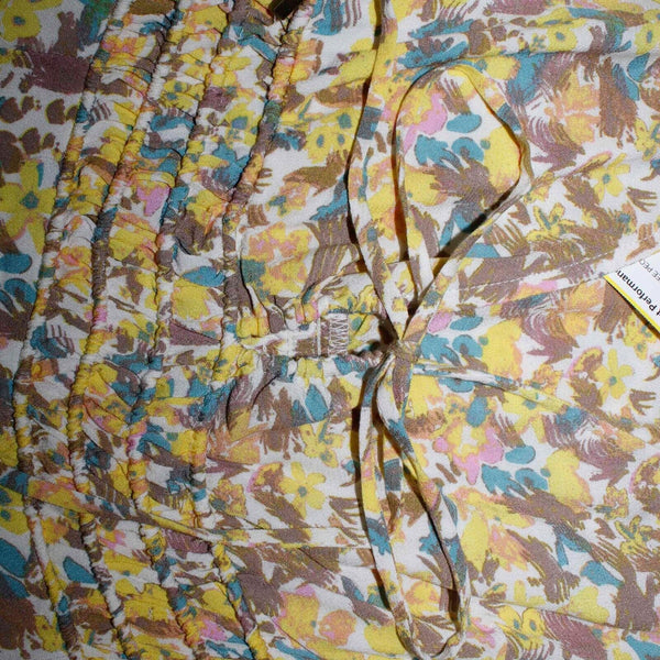 Free People NEW $128 Sz 6 Yellow Multi Floral Lined V Tie Smocked Viscose Dress
