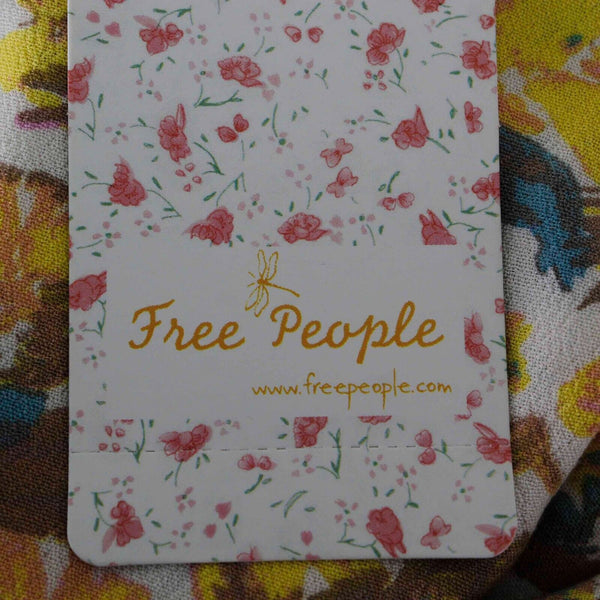 Free People NEW $128 Sz 6 Yellow Multi Floral Lined V Tie Smocked Viscose Dress