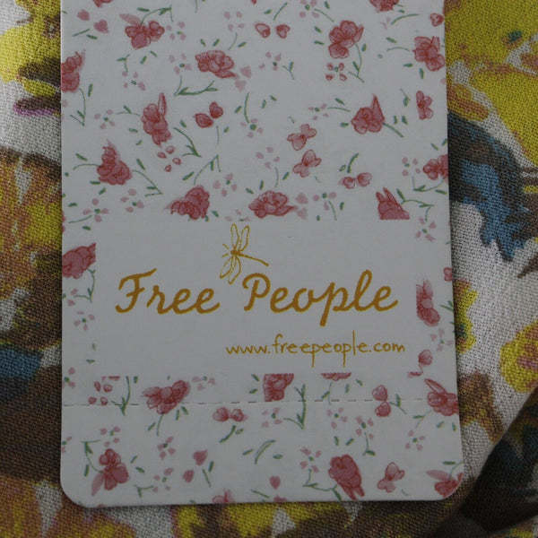 Free People NEW $128 Sz 6 Yellow Multi Floral Lined V Tie Smocked Viscose Dress