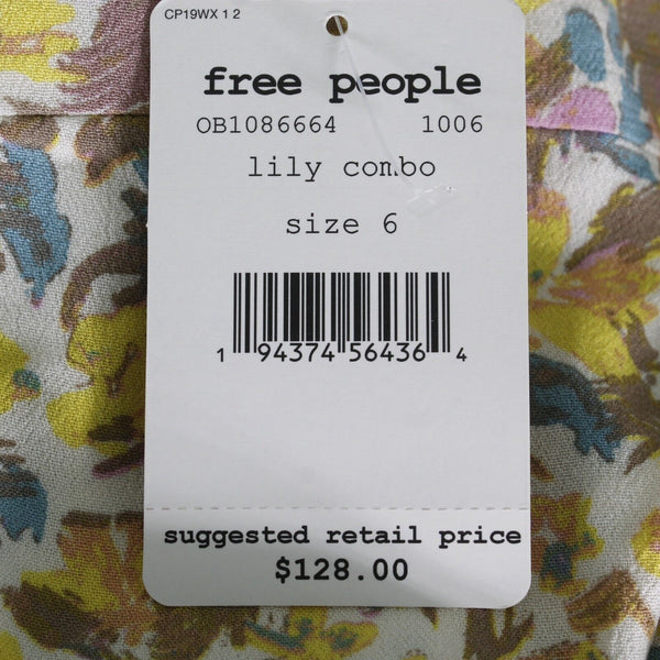 Free People NEW $128 Sz 6 Yellow Multi Floral Lined V Tie Smocked Viscose Dress