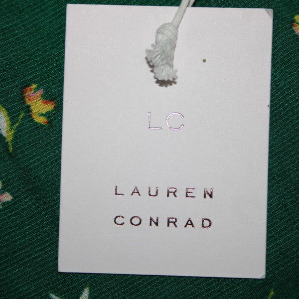 Lauren Conrad NEW $50 Sz XS Green Yellow Multi Floral Cold Shoulder Poly Dress