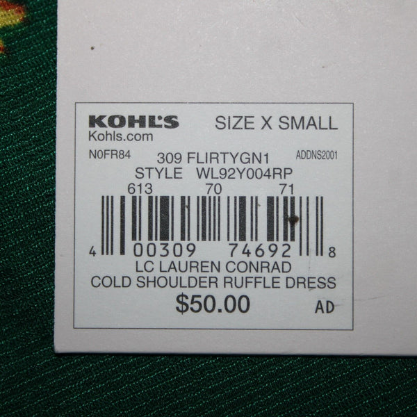 Lauren Conrad NEW $50 Sz XS Green Yellow Multi Floral Cold Shoulder Poly Dress