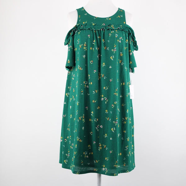 Lauren Conrad NEW $50 Sz XS Green Yellow Multi Floral Cold Shoulder Poly Dress