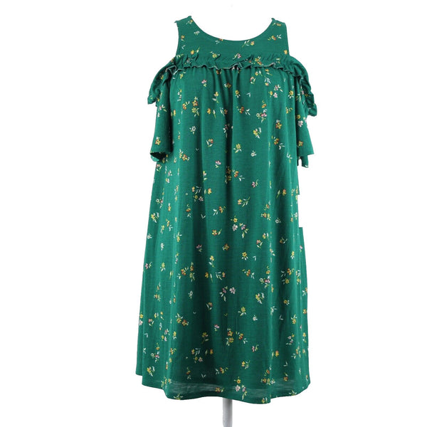 Lauren Conrad NEW $50 Sz XS Green Yellow Multi Floral Cold Shoulder Poly Dress