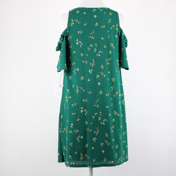 Lauren Conrad NEW $50 Sz XS Green Yellow Multi Floral Cold Shoulder Poly Dress