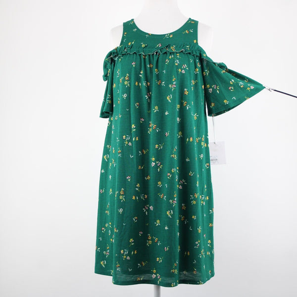 Lauren Conrad NEW $50 Sz XS Green Yellow Multi Floral Cold Shoulder Poly Dress