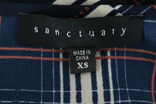 Sanctuary Sz XS Cream Navy Blue Cream Rust Side Split Hi Lo 100% Polyester Top