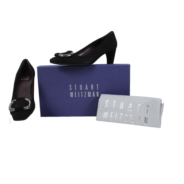 Stuart Weitzman Heels Goose Bump Sz 5.5 Black Silver Leather Textured 2.5" Heel