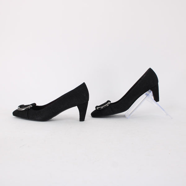 Stuart Weitzman Heels Goose Bump Sz 5.5 Black Silver Leather Textured 2.5" Heel