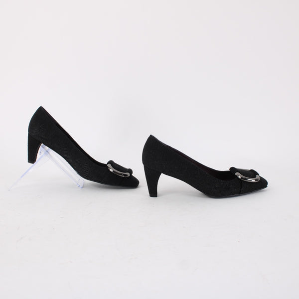 Stuart Weitzman Heels Goose Bump Sz 5.5 Black Silver Leather Textured 2.5" Heel