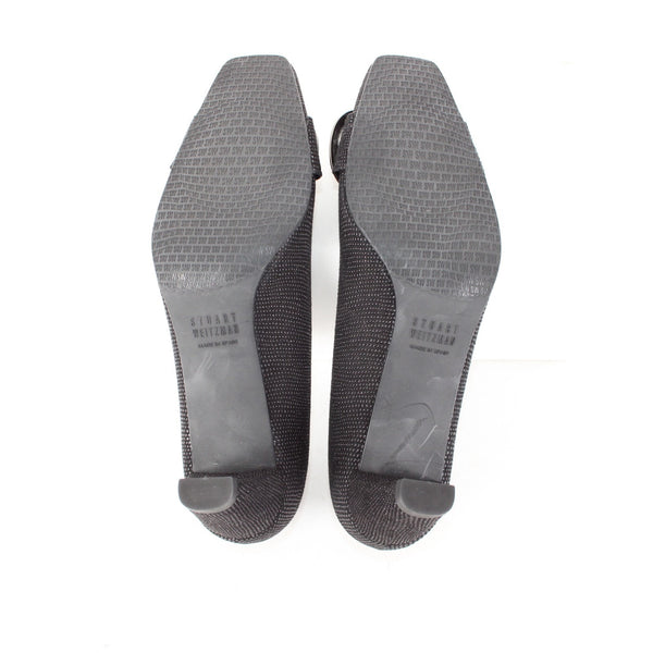 Stuart Weitzman Heels Goose Bump Sz 5.5 Black Silver Leather Textured 2.5" Heel