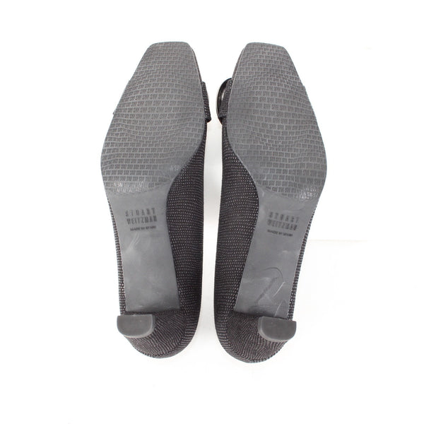 Stuart Weitzman Heels Goose Bump Sz 5.5 Black Silver Leather Textured 2.5" Heel