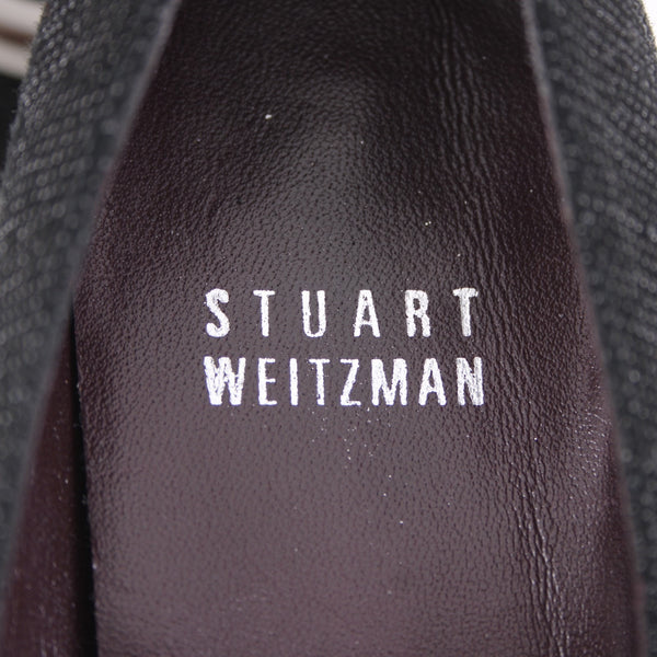 Stuart Weitzman Heels Goose Bump Sz 5.5 Black Silver Leather Textured 2.5" Heel