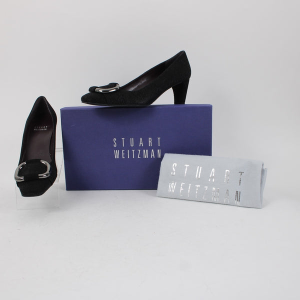 Stuart Weitzman Heels Goose Bump Sz 5.5 Black Silver Leather Textured 2.5" Heel