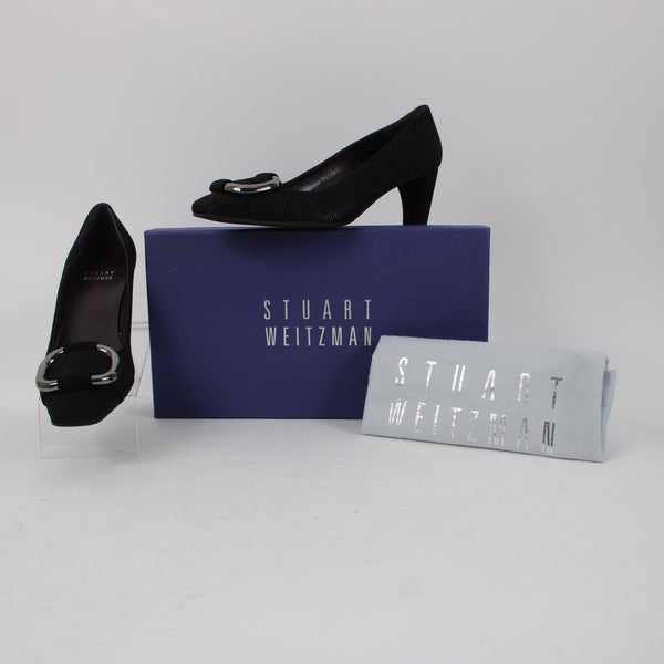 Stuart Weitzman Heels Goose Bump Sz 5.5 Black Silver Leather Textured 2.5" Heel