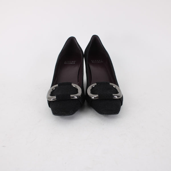 Stuart Weitzman Heels Goose Bump Sz 5.5 Black Silver Leather Textured 2.5" Heel