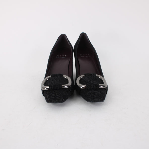 Stuart Weitzman Heels Goose Bump Sz 5.5 Black Silver Leather Textured 2.5" Heel