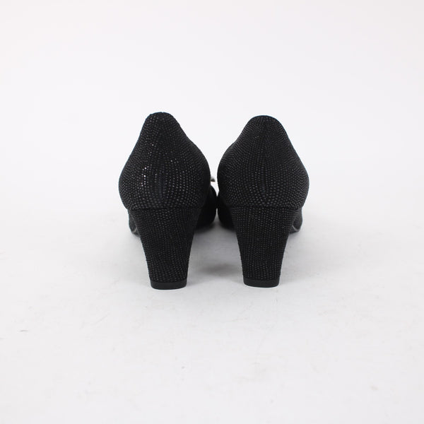 Stuart Weitzman Heels Goose Bump Sz 5.5 Black Silver Leather Textured 2.5" Heel