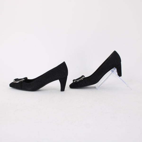 Stuart Weitzman Heels Goose Bump Sz 5.5 Black Silver Leather Textured 2.5" Heel