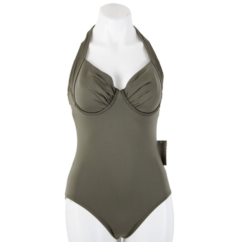 Tommy Bahama NEW $130 Sz 36C Handle Wood Green Foam Cup Nylon Spandex Swim Suit