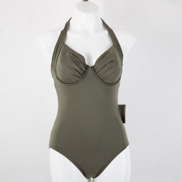 Tommy Bahama NEW $130 Sz 36C Handle Wood Green Foam Cup Nylon Spandex Swim Suit