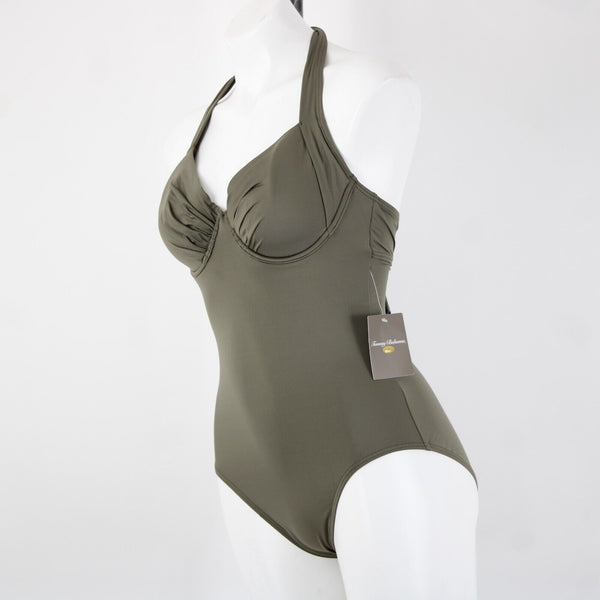Tommy Bahama NEW $130 Sz 36C Handle Wood Green Foam Cup Nylon Spandex Swim Suit