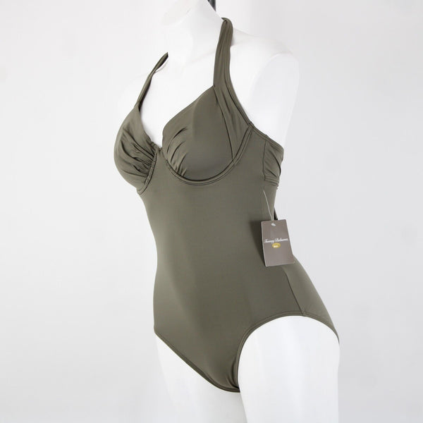 Tommy Bahama NEW $130 Sz 36C Handle Wood Green Foam Cup Nylon Spandex Swim Suit