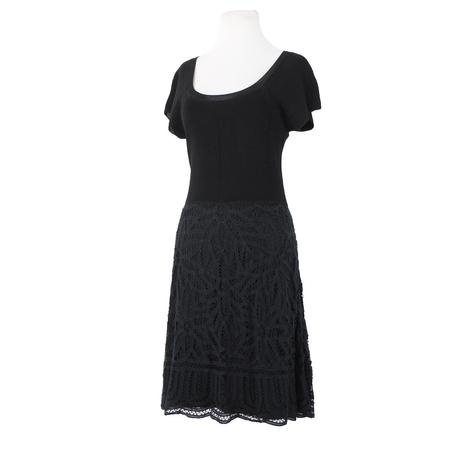 V Christina Sz M Black Lined Lace Bottom Cotton Viscose Spandex Fit Flare Dress